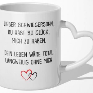 22Feels Tasse Schwiegersohn Geschenk Hochzeit Männer Vatertag Weihnachten Geburtstag, Keramik, Made In Germany, Spülmaschinenfest, Herzhenkel