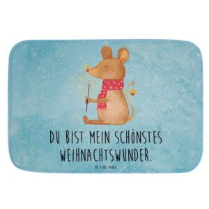 Badematte Maus Weihnachten - Eisblau - Geschenk, Duschmatte, Badvorleger, Weihn Mr. & Mrs. Panda, Höhe 1 mm, 100% Polyester, rechteckig, Stil-Statement