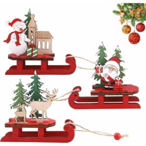 Hiasdfls - Weihnachtsdekorationen 3 Stück Weihnachten Schlitten Holz Dekorationen Vater Santa Schneemann Elch Esstisch Showcase Dekoration Urlaub