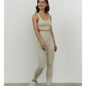 MCLLCTN Nahtlose, Gerippte Strumpfhose In Jadebeige für Damen - M/L