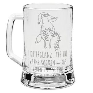 Mr. & Mrs. Panda Bierkrug Fuchs Weihnachten - Transparent - Geschenk, Geschenk Weihnachten, Füc, Premium Glas, Spezial Botschaft