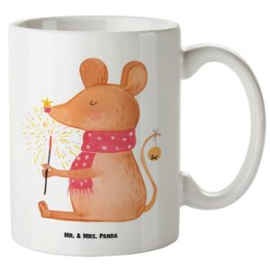 Mr. & Mrs. Panda Tasse Maus Weihnachten - Weiß - Geschenk, Wintermotiv, XL Becher, Groß, Wei, XL Tasse Keramik, Spülmaschinenfest