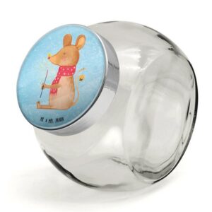 Mr. & Mrs. Panda Vorratsglas L 870ml Maus Weihnachten - Eisblau - Geschenk, Küchenbehälter, Mäusch, Premium Glas, (1-tlg), Vielseitig einsetzbar
