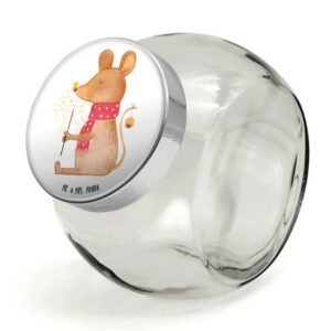 Mr. & Mrs. Panda Vorratsglas XL 2000ml Maus Weihnachten - Weiß - Geschenk, Weihnachtsgruß, Kaffeed, Premium Glas, (1-tlg), Herzmotiv