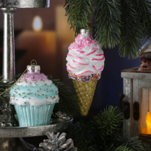 Weihnachtsbaumschmuck Eis/Cupcake - mit Perlen verziert - Glas - Ch...